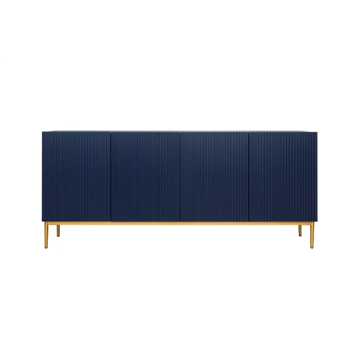 Komoda Nicole 200 cm z ryflowanym frontem i metalowymi nogami - granat / złote nóżki - Limitowana oferta